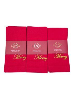 Lenox Holiday Napkins Set Of 12 19"x19" Embroidered Merry Believe Peace & Joy